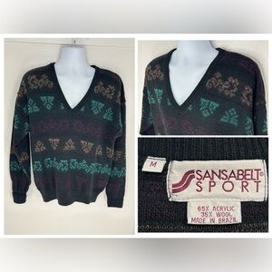 Vintage Brazilian Wool Blend‎ Grandpa Sweater Size Medium Sansabelt Sport 90s